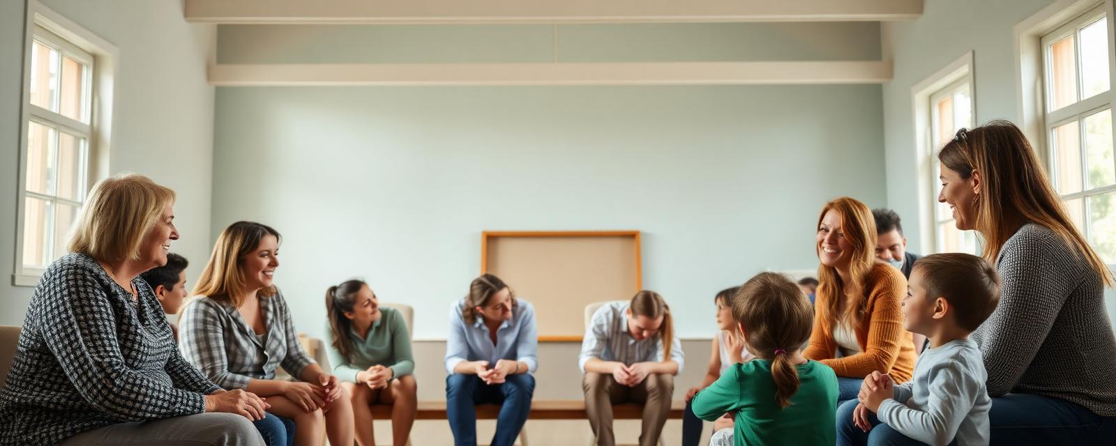 Homeschool parents and teachers connecting in a community hall