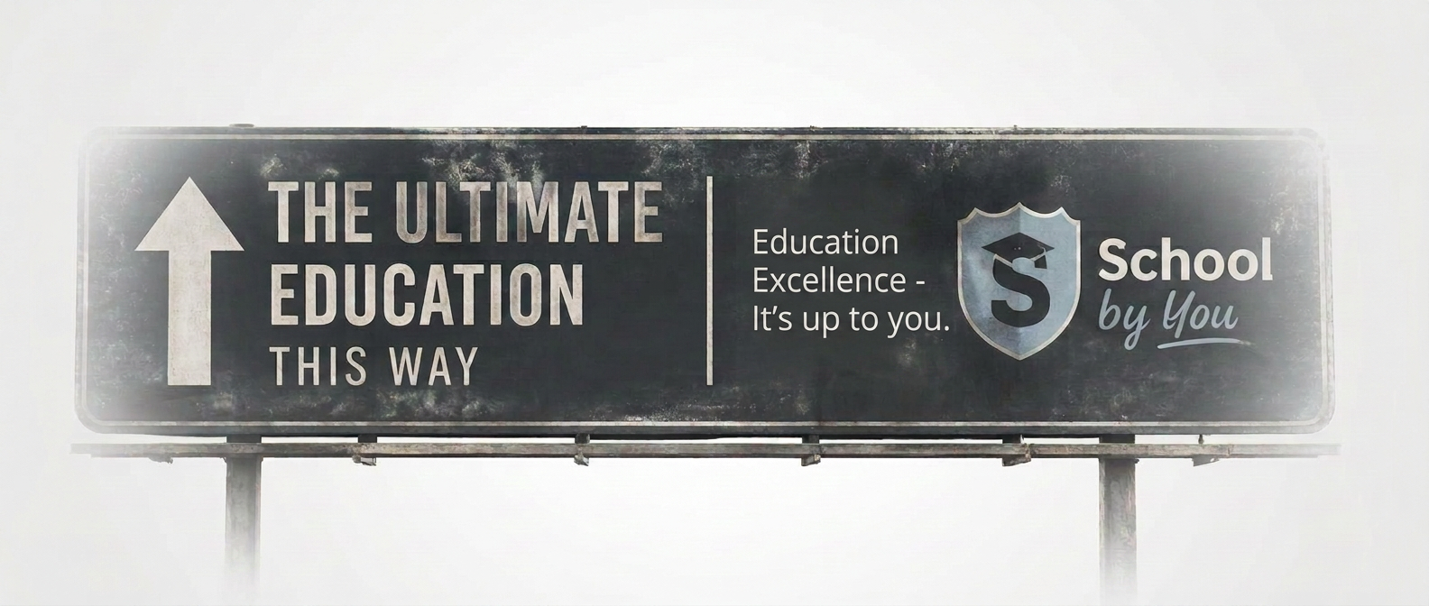 Highway billboard: The ultimate education this way. Education Excellence - It's up to you. School by You