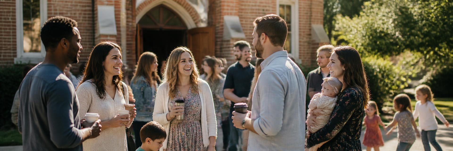 Parents talking together outside a church