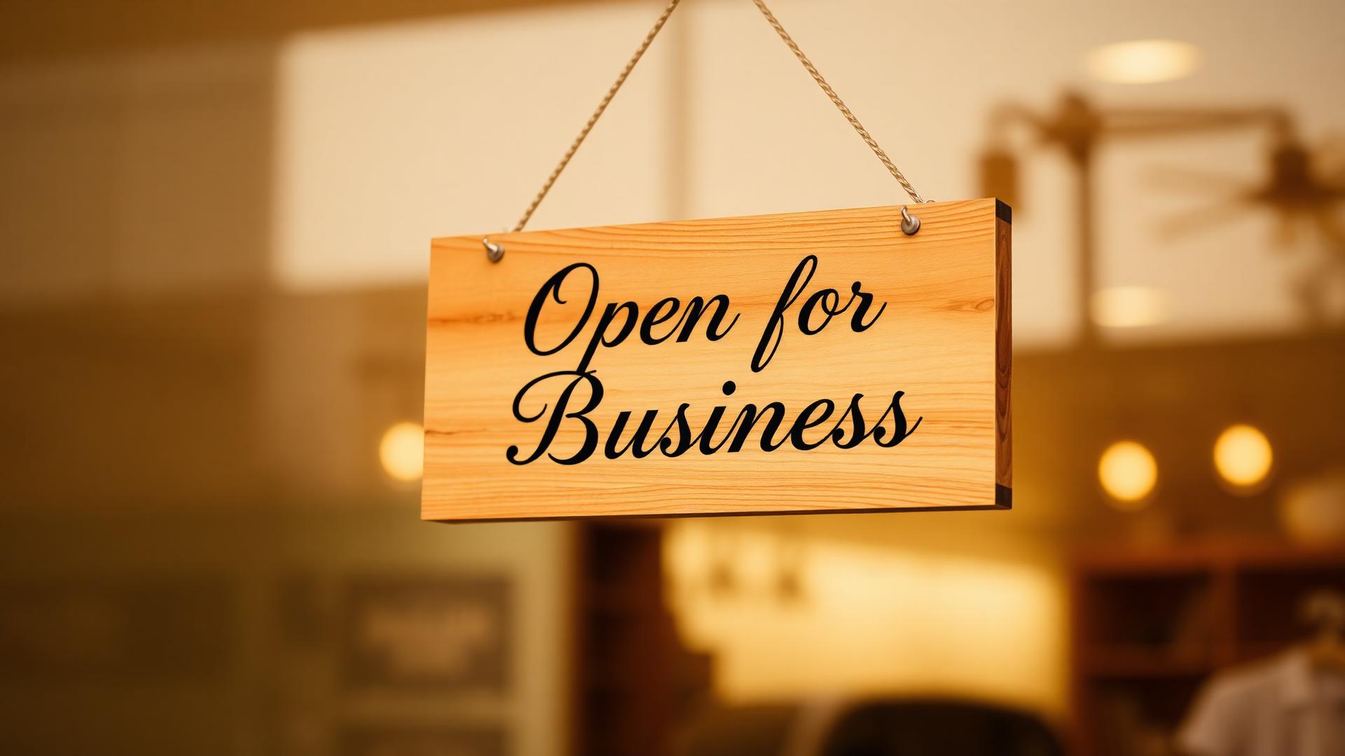 Open for business sign