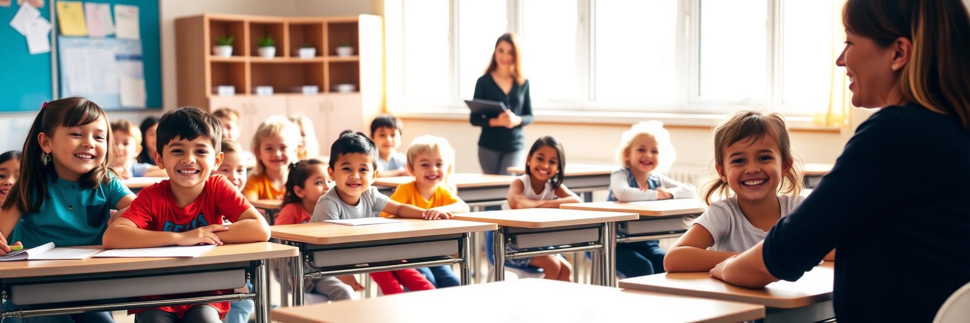 A full classroom of smiling children with a teacher
